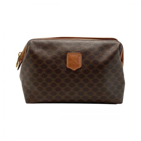  CELINE セリーヌ マカダム柄 ポーチ MC97/2 ブラウン PVC×レザー コスメポーチ