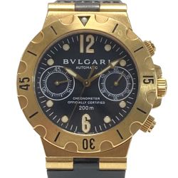 ☆☆ BVLGARI ブルガリ ディアゴノ スクーバ クロノグラフ K18 SC 38 G ブラック 自動巻き メンズ 腕時計 箱・取説有 Cランク