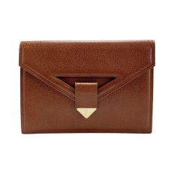 ☆☆ Yves Saint Laurent イブサンローラン YSLロゴプレート クラッチバッグ ブラウン レザー セカンドバッグ 布袋有 Bランク