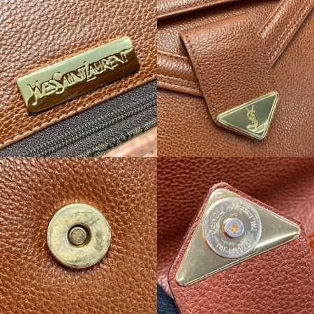  Yves Saint Laurent イブサンローラン YSLロゴプレート クラッチバッグ ブラウン レザー セカンドバッグ 布袋有