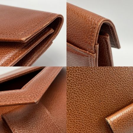  Yves Saint Laurent イブサンローラン YSLロゴプレート クラッチバッグ ブラウン レザー セカンドバッグ 布袋有