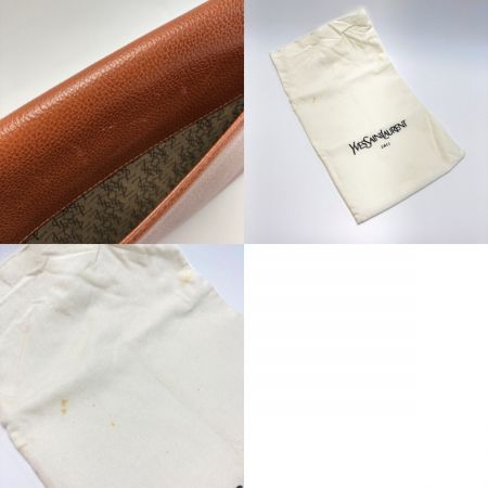  Yves Saint Laurent イブサンローラン YSLロゴプレート クラッチバッグ ブラウン レザー セカンドバッグ 布袋有