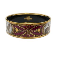  HERMES エルメス ブレスレット エマイユGM バングル 七宝焼き 馬 ホース タッセル ワインレッド Cランク