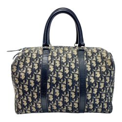 ☆☆ Christian Dior クリスチャンディオール トロッター  キャンバス×レザー ネイビー ミニボストンバッグ レディース  Cランク