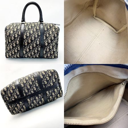  Christian Dior クリスチャンディオール トロッター  キャンバス×レザー ネイビー ミニボストンバッグ レディース 