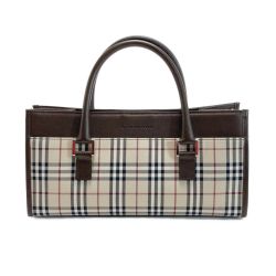☆☆ BURBERRY バーバリー ノバチェック ハンドバッグ ベージュ×ブラウン キャンバス/レザー Bランク