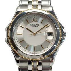 ☆☆ SEIKO セイコー クレドール 18KT+SS 8J82-6A30 シルバー クォーツ メンズ 腕時計 ケース有 CREDOR Bランク