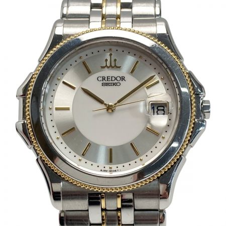  SEIKO セイコー クレドール 18KT+SS 8J82-6A30 シルバー クォーツ メンズ 腕時計 ケース有 CREDOR