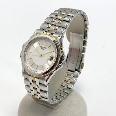  SEIKO セイコー クレドール 18KT+SS 8J82-6A30 シルバー クォーツ メンズ 腕時計 ケース有 CREDOR