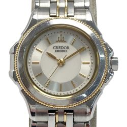 ☆☆ SEIKO セイコー クレドール 18KT+SS 4J81-0A30 シルバー クォーツ レディース 腕時計 ケース・取説有 CREDOR Cランク