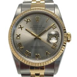 ☆☆ ROLEX ロレックス デイトジャスト W番 ローマン K18YG Ref.16233 SN:W250234 グレー 自動巻き メンズ 腕時計 箱有 Bランク