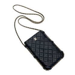 ☆☆ CHANEL シャネル ココマーク マトラッセ チェーン ショルダーバッグ A81174 ブラック ラムスキン フォンケース ポシェット Bランク