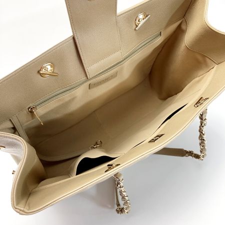  CHANEL シャネル ココマーク マトラッセ ラージ チェーントート A91046 ベージュ キャビアスキン ワンショルダー