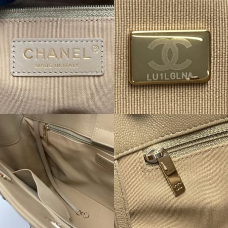  CHANEL シャネル ココマーク マトラッセ ラージ チェーントート A91046 ベージュ キャビアスキン ワンショルダー