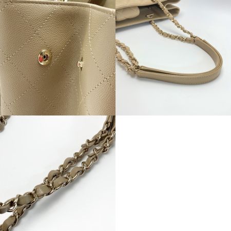  CHANEL シャネル ココマーク マトラッセ ラージ チェーントート A91046 ベージュ キャビアスキン ワンショルダー