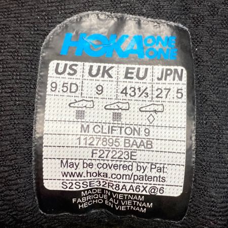  HOKA CLIFTON クリフトン 9 スニーカー HOKA  M CLIFTON 9 ブラック 27.5cm メンズ