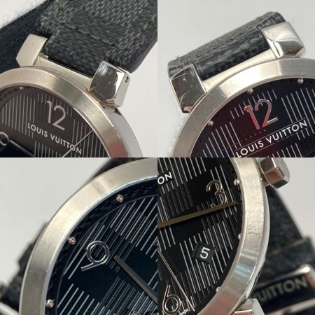  LOUIS VUITTON ルイヴィトン タンブール ダミエグラフィット デイト Q1D07 ブラック クォーツ メンズ 腕時計 箱・取説有