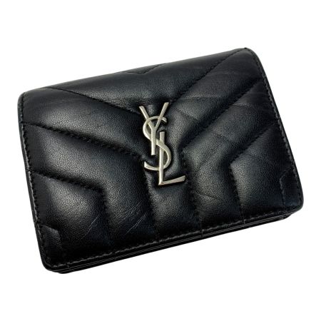  SAINT LAURENT(Yves Saint Laurent) レザー YSL ブラック 財布 2つ折り レディース シルバー金具