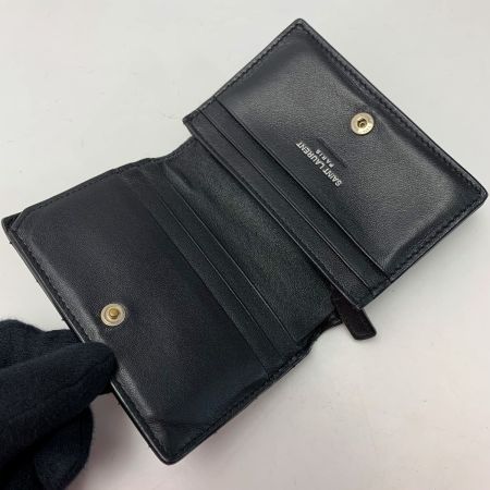  SAINT LAURENT(Yves Saint Laurent) レザー YSL ブラック 財布 2つ折り レディース シルバー金具