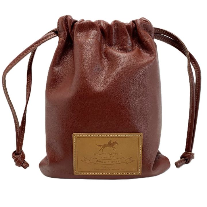 Somes Saddle ソメスサドル 巾着ポーチ ブラウン レザー - 中古バッグ
