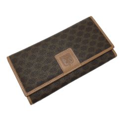 ☆☆ CELINE セリーヌ マカダム柄 二つ折り財布 がま口 ブラウン PVC×レザー 長財布 Bランク