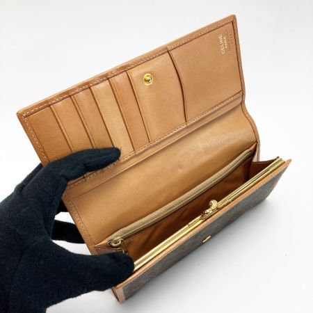  CELINE セリーヌ マカダム柄 二つ折り財布 がま口 ブラウン PVC×レザー 長財布