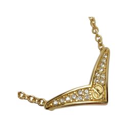 ☆☆ Christian Dior クリスチャンディオール ラインストーン Vモチーフ ネックレス ゴールド メッキ CDロゴ Bランク