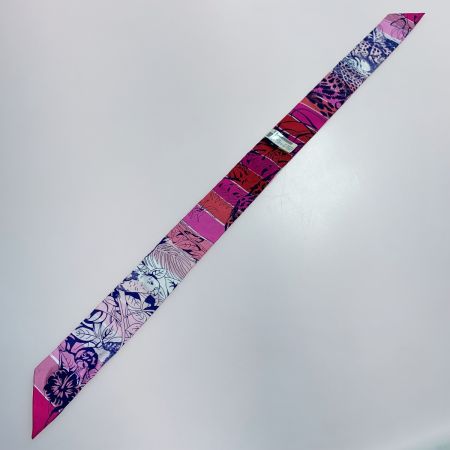  HERMES エルメス レオパード シルク100% ツイリー レッド×ローズ シルクスカーフ