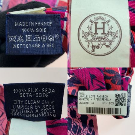  HERMES エルメス レオパード シルク100% ツイリー レッド×ローズ シルクスカーフ
