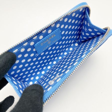  CHANEL シャネル マトラッセ フェイクパール カードケース AP3836 ブルー ココマーク ラムスキン コインケース