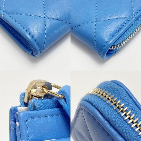  CHANEL シャネル マトラッセ フェイクパール カードケース AP3836 ブルー ココマーク ラムスキン コインケース