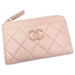 ☆☆ CHANEL シャネル マトラッセ カードケース AP3630 ライトピンク ココマーク ラムスキン コインケース Cランク