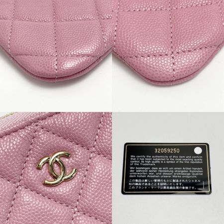  CHANEL シャネル マトラッセ クラシック ミニポーチ A82365 ピンク キャビアスキン ギャランティカード有