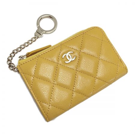  CHANEL シャネル マトラッセ クラシック コインケース AP0221 イエロー キャビアスキン キーリング付き