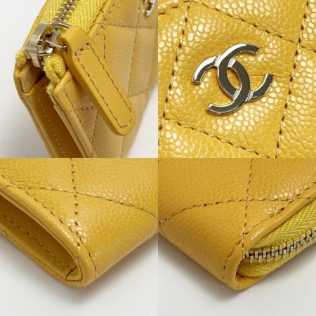  CHANEL シャネル マトラッセ クラシック コインケース AP0221 イエロー キャビアスキン キーリング付き