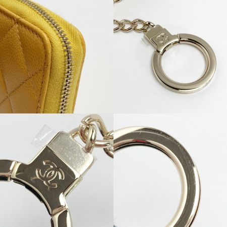  CHANEL シャネル マトラッセ クラシック コインケース AP0221 イエロー キャビアスキン キーリング付き