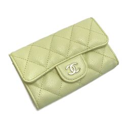 ☆☆ CHANEL シャネル マトラッセ クラシック フラップ カードケース AP0214 ライトイエロー キャビアスキン Aランク
