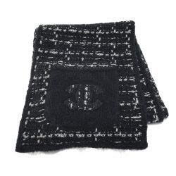 ☆☆ CHANEL シャネル ココマーク ポケット付き マフラー ブラック ウール/カシミヤ/シルク ストール Bランク