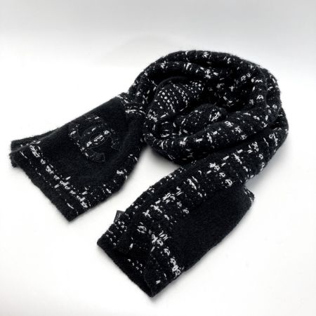  CHANEL シャネル ココマーク ポケット付き マフラー ブラック ウール/カシミヤ/シルク ストール