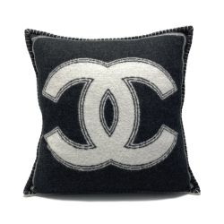 ☆☆ CHANEL シャネル ココマーク ダブルフェイス クッション ブラック×ホワイト ウール/カシミヤ Bランク