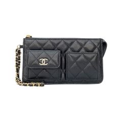  CHANEL シャネル クラッチバッグ キャビアスキン マトラッセ チェーンウォレット AP3466 ブラック Aランク