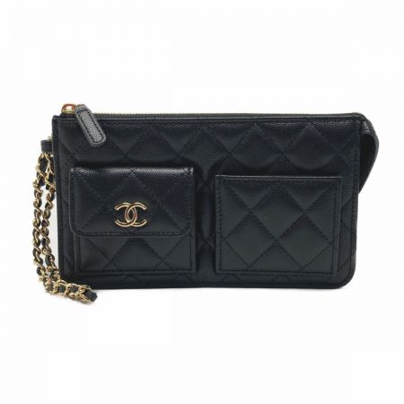  CHANEL シャネル マトラッセ チェーンウォレット AP3466 ブラック キャビアスキン クラッチバッグ