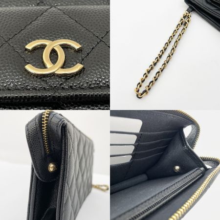  CHANEL シャネル クラッチバッグ キャビアスキン マトラッセ チェーンウォレット AP3466 ブラック