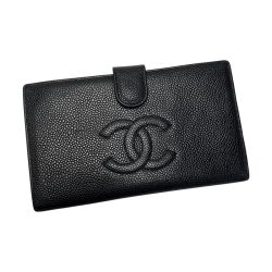 ☆☆ CHANEL シャネル キャビアスキン がま口 レザー ココマーク ブラック / ゴールド金具 財布 レディース Cランク