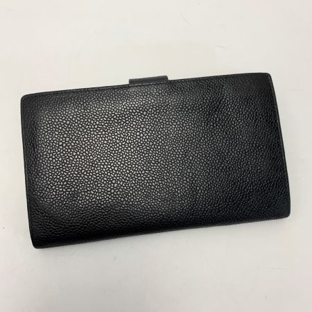  CHANEL シャネル キャビアスキン がま口 レザー ココマーク ブラック / ゴールド金具 財布 レディース