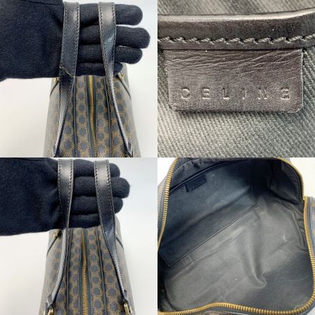  CELINE セリーヌ マカダム柄 CE00/12 ブラウン ドラムバッグ レディース ゴールド金具
