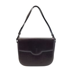 ☆☆ Yves Saint Laurent イブサンローラン YSLロゴ 型押し ショルダーバッグ ブラウン レザー ヴィンテージ Bランク