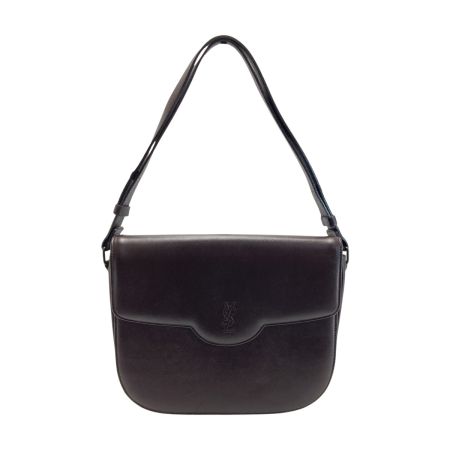  Yves Saint Laurent イブサンローラン YSLロゴ 型押し ショルダーバッグ ブラウン レザー ヴィンテージ