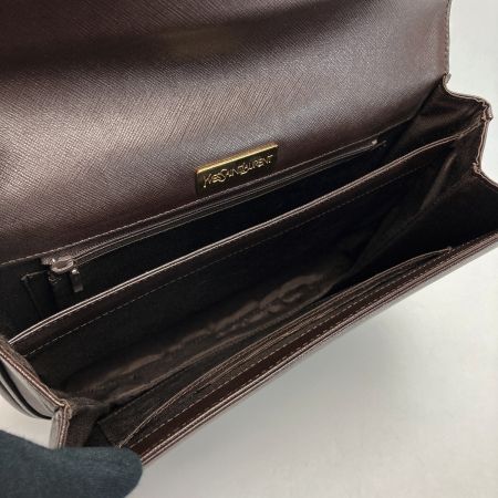  Yves Saint Laurent イブサンローラン YSLロゴ 型押し ショルダーバッグ ブラウン レザー ヴィンテージ