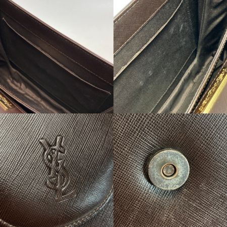  Yves Saint Laurent イブサンローラン YSLロゴ 型押し ショルダーバッグ ブラウン レザー ヴィンテージ
